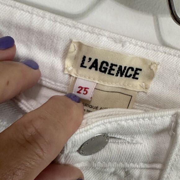 L’AGENCE High Line Skinny Jeans 25 White Ripped Raw Hem Sexy Designer Distressed - Picture 4 of 9